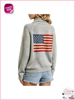 American Flag Knit Cardigan Button Down Patriotic Sweater